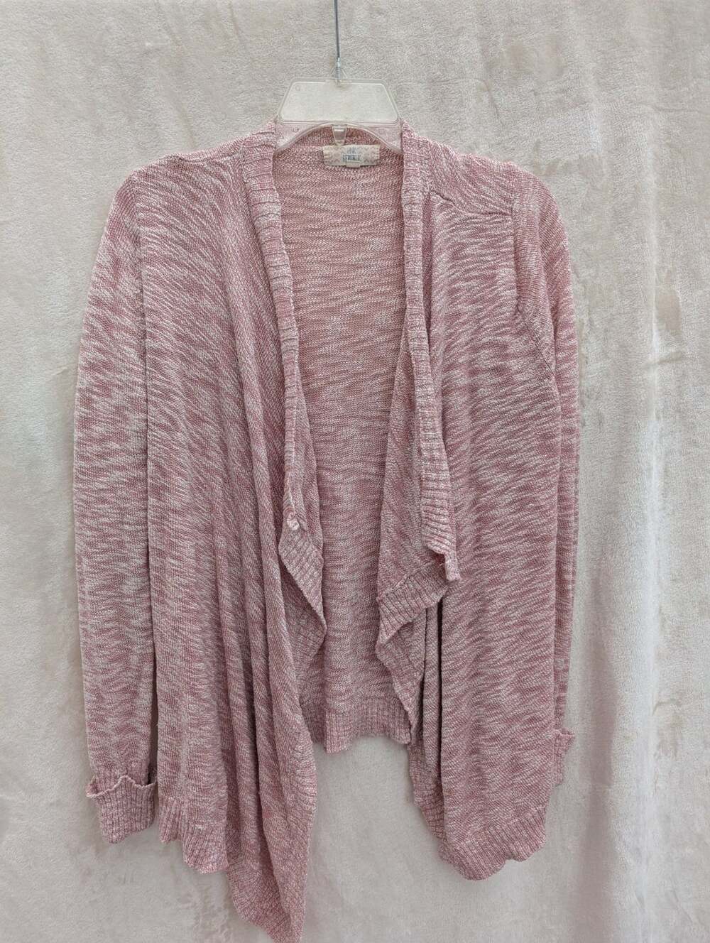 Pink Republic Pink and White Space Dye Drape Front Cardigan Sweater Size Medium